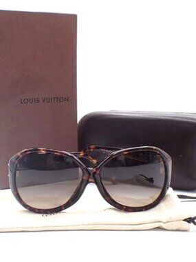 LOUIS VUITTON Sun Glasses Eye Wear Metal Plastic Gold Brown Italy Z0255E 30KC953